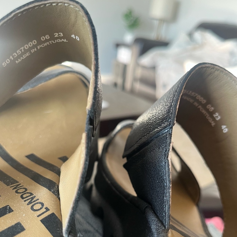 FLY LONDON 🎡 Black Leather Slip-On Wedge Sandals - Picture 11 of 11